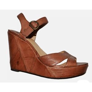 FRYE CORRINA CAMPUS SZ 6 M BROWN LEATHER WEDGE HEEL PLATFORM SANDALS